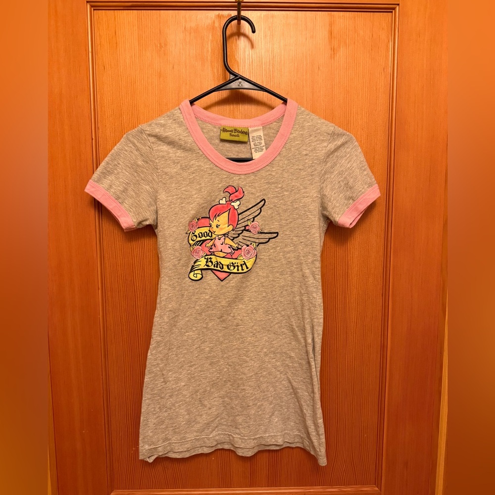 Vintage “Good Bad Girl” Pebbles Flinstone Ringer Tee 100% Cotton